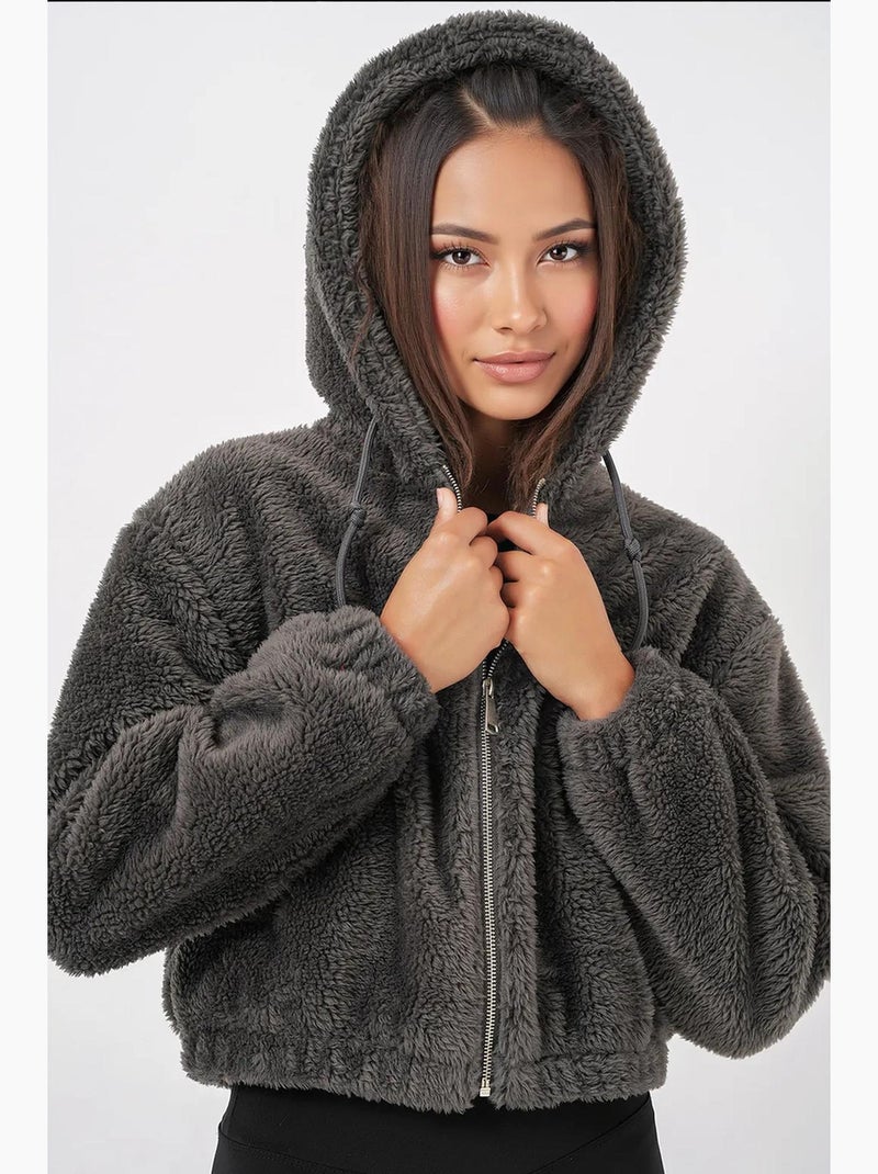 Sweatshirt com capuz curta em peluche com fecho de correr frontal bdart Cinza-preto - Kiabi
