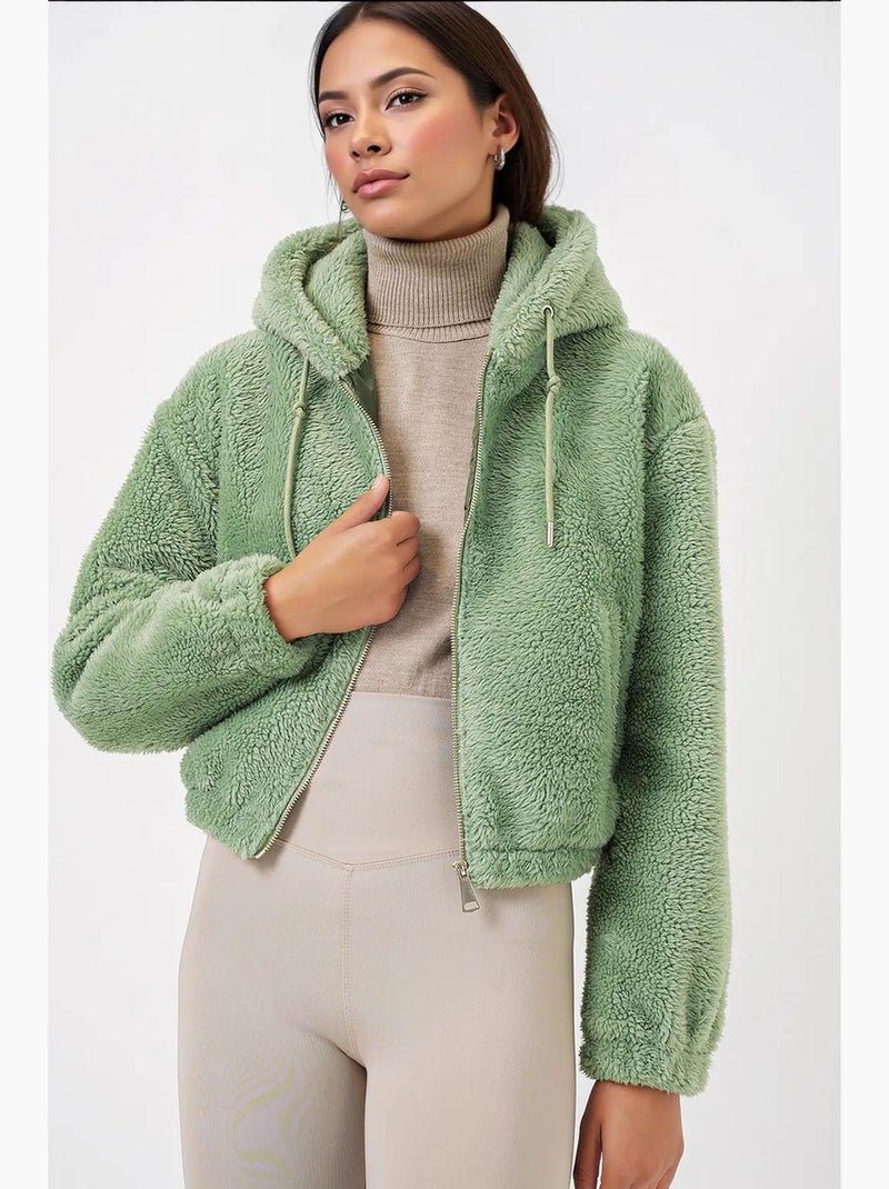 Sweatshirt com capuz curta em peluche com fecho de correr frontal bdart Verde pastel - Kiabi