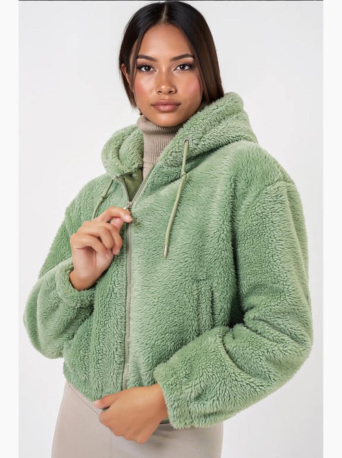 Sweatshirt com capuz curta em peluche com fecho de correr frontal bdart - Kiabi Sweatshirt com capuz curta em peluche com fecho de correr frontal bdart - Kiabi