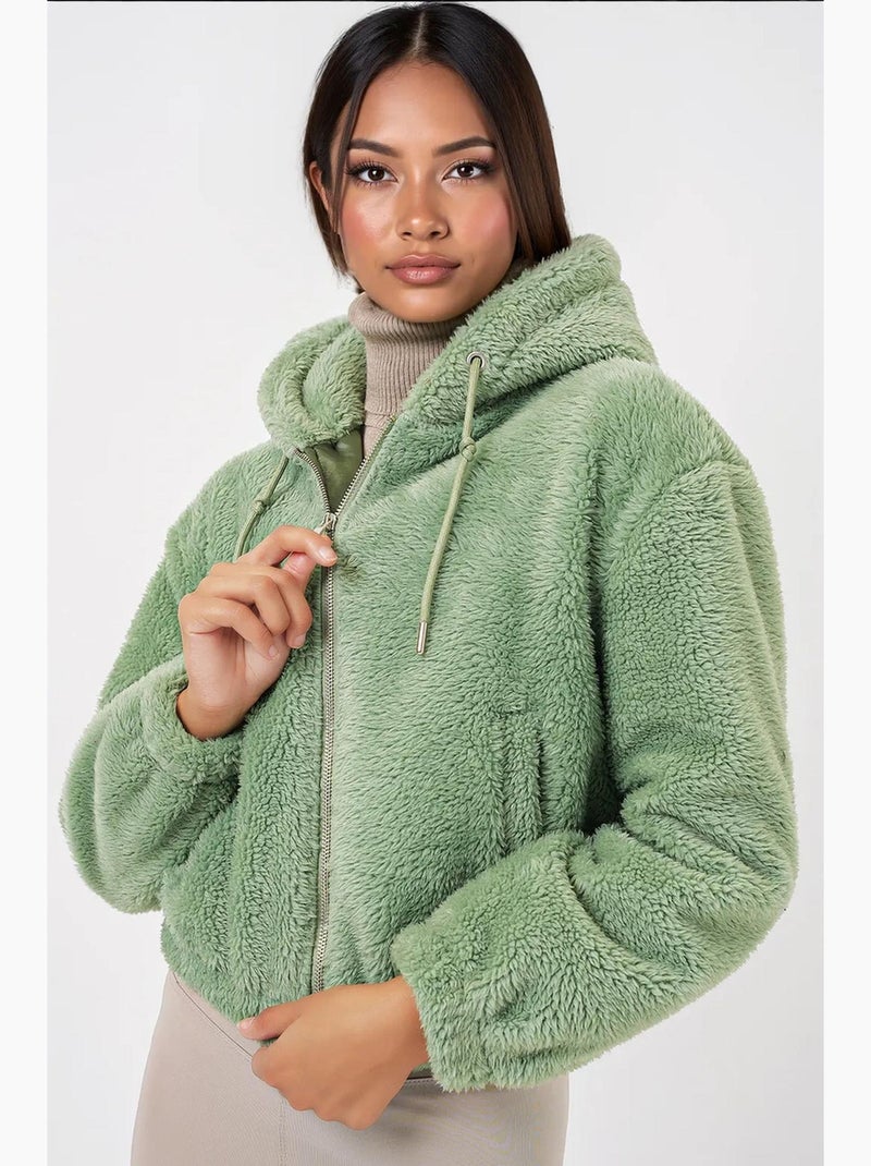 Sweatshirt com capuz curta em peluche com fecho de correr frontal bdart Verde pastel - Kiabi