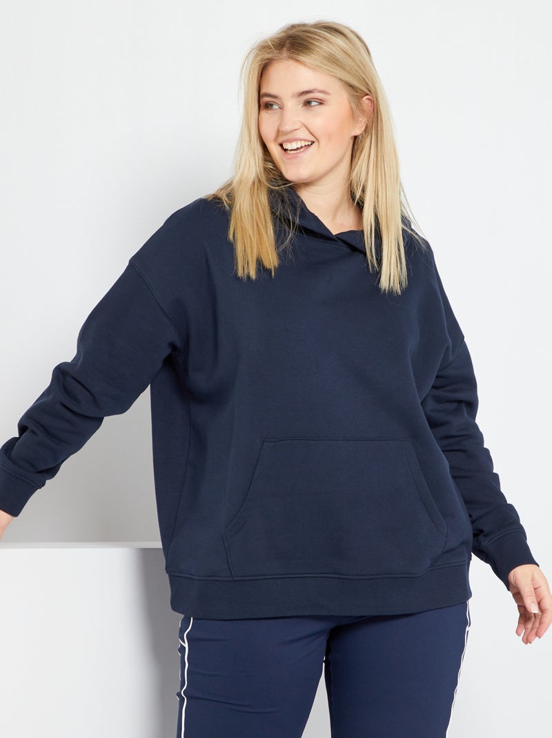 Sweatshirt com capuz e bolso canguru Azul Marinho - Kiabi