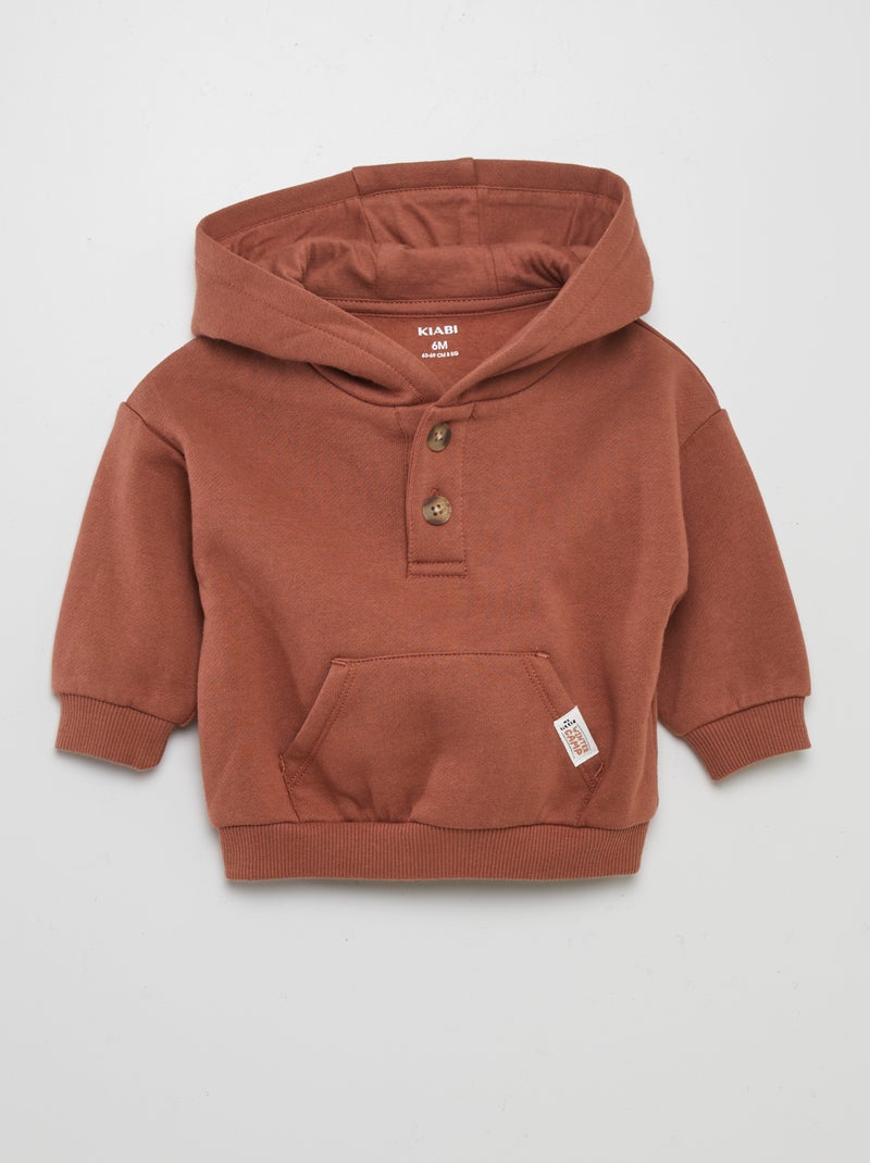 Sweatshirt com capuz e botões CASTANHO - Kiabi