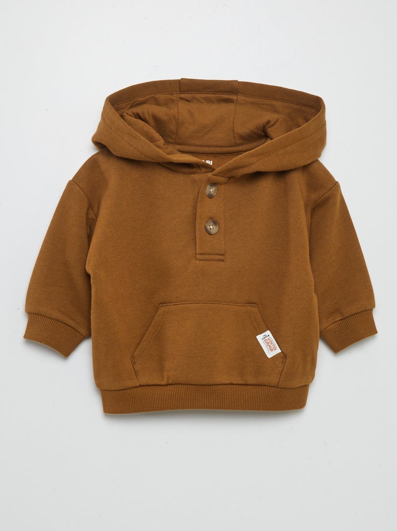 Sweatshirt com capuz e botões Castanho - Kiabi