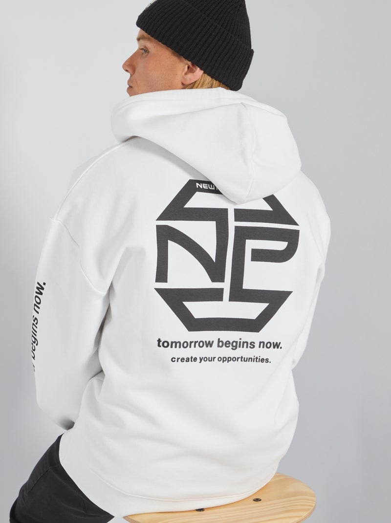 Sweatshirt com capuz e estampado atrás BRANCO - Kiabi