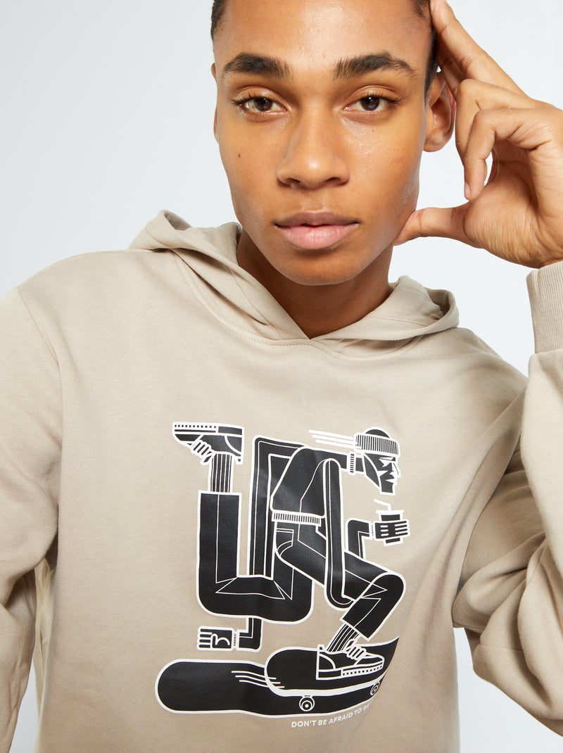 Sweatshirt com capuz e estampado BEGE - Kiabi