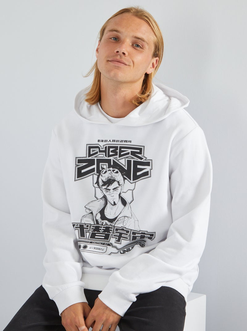 Sweatshirt com capuz e estampado BRANCO - Kiabi