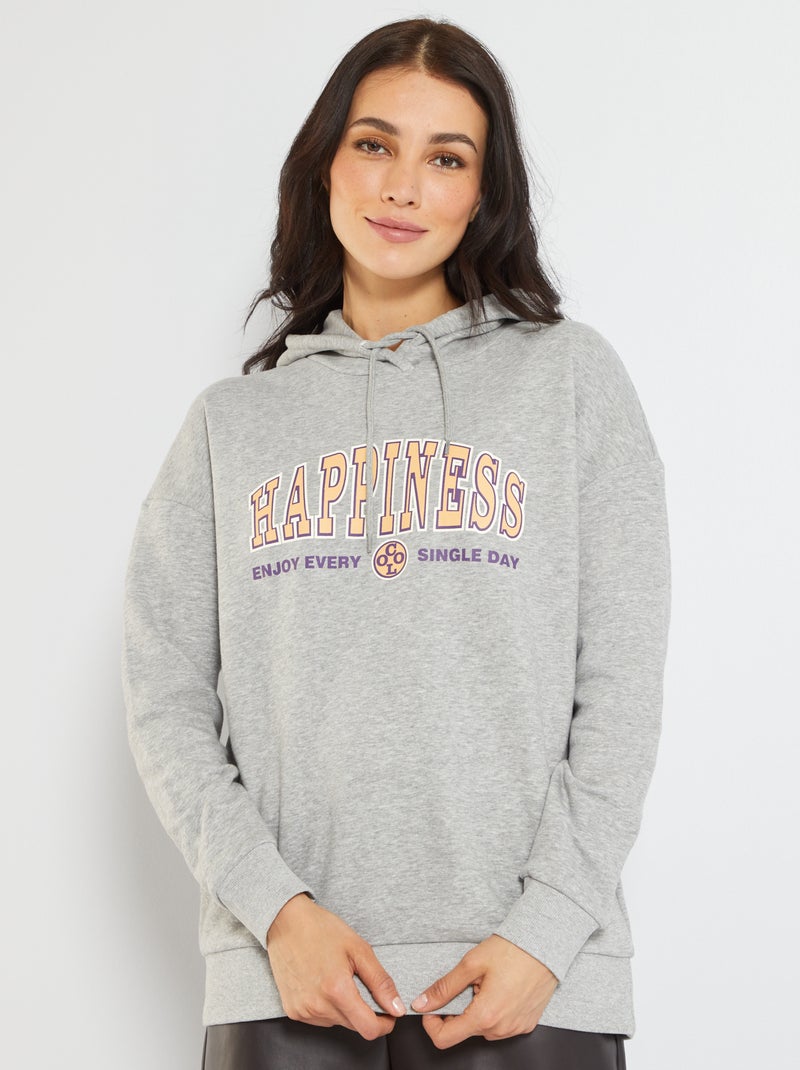 Sweatshirt com capuz e estampado CINZA - Kiabi