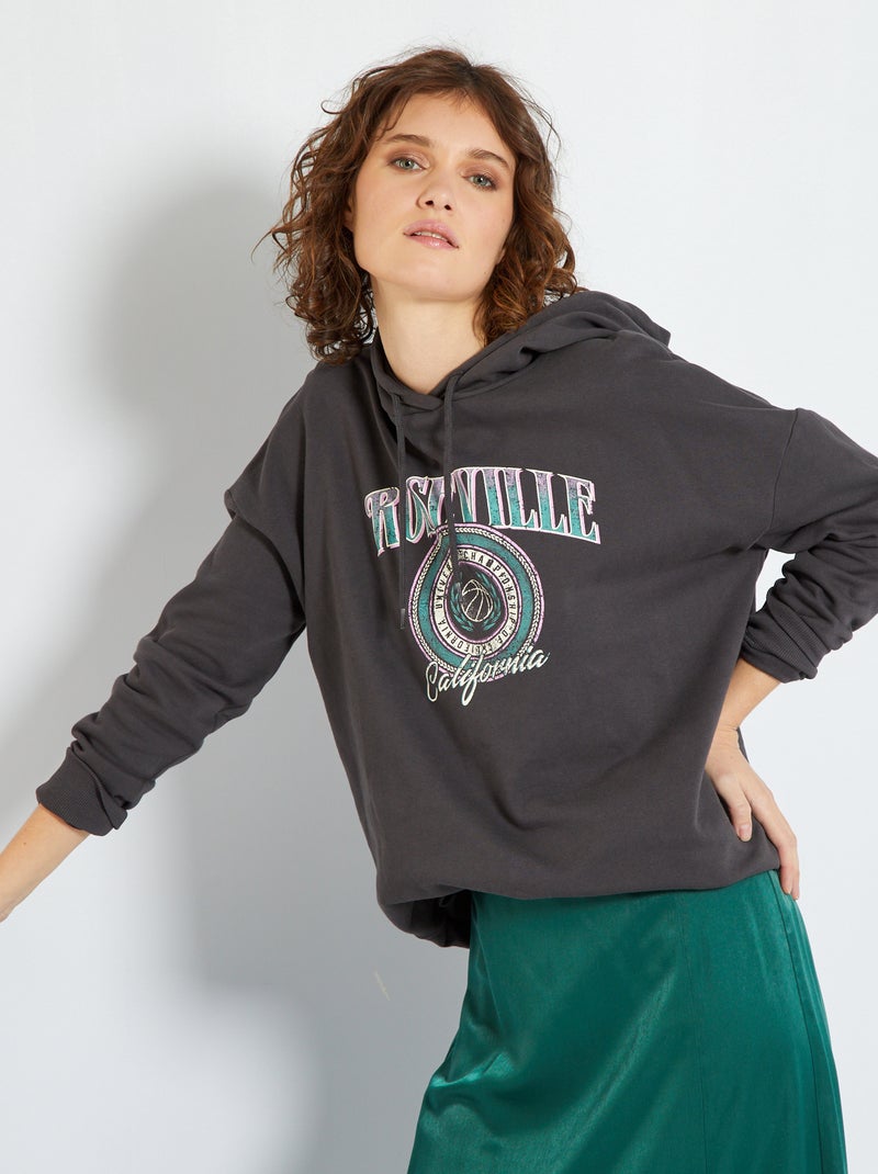 Sweatshirt com capuz e estampado CINZA - Kiabi