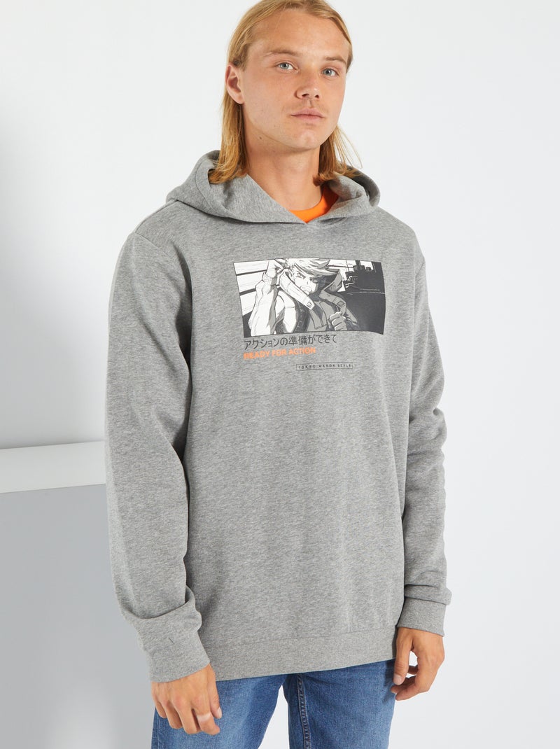 Sweatshirt com capuz e estampado CINZA - Kiabi