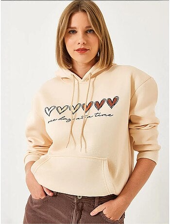 Sweatshirt com capuz e estampado de coração escovado de três fios lucci