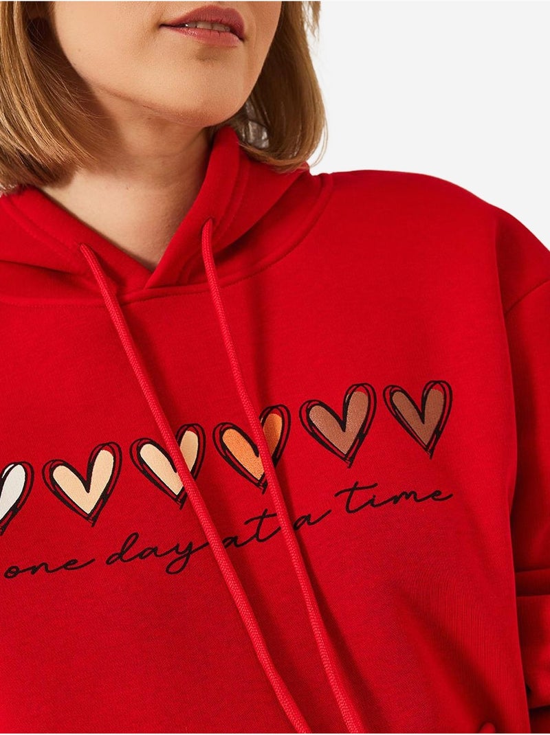 Sweatshirt com capuz e estampado de coração escovado de três fios lucci Vermelho - Kiabi