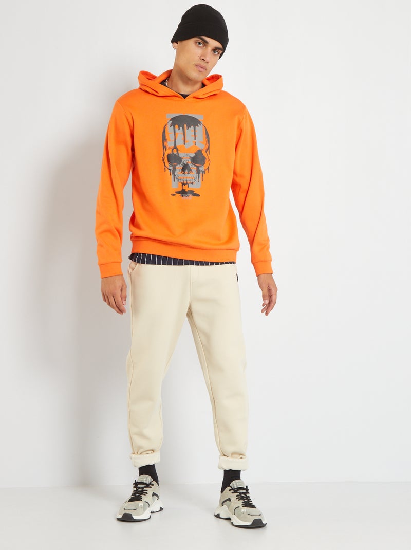 Sweatshirt com capuz e estampado LARANJA - Kiabi