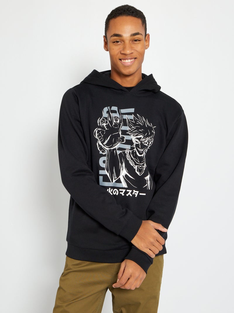 Sweatshirt com capuz e estampado PRETO - Kiabi