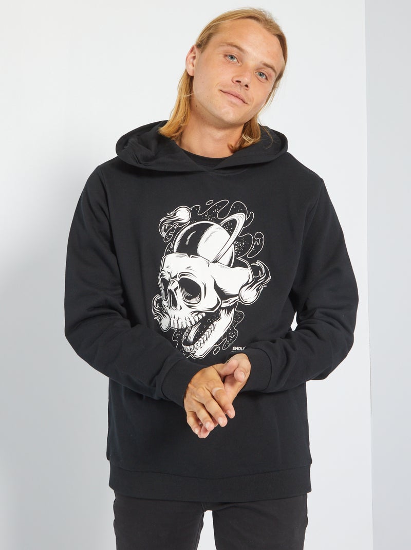 Sweatshirt com capuz e estampado PRETO - Kiabi
