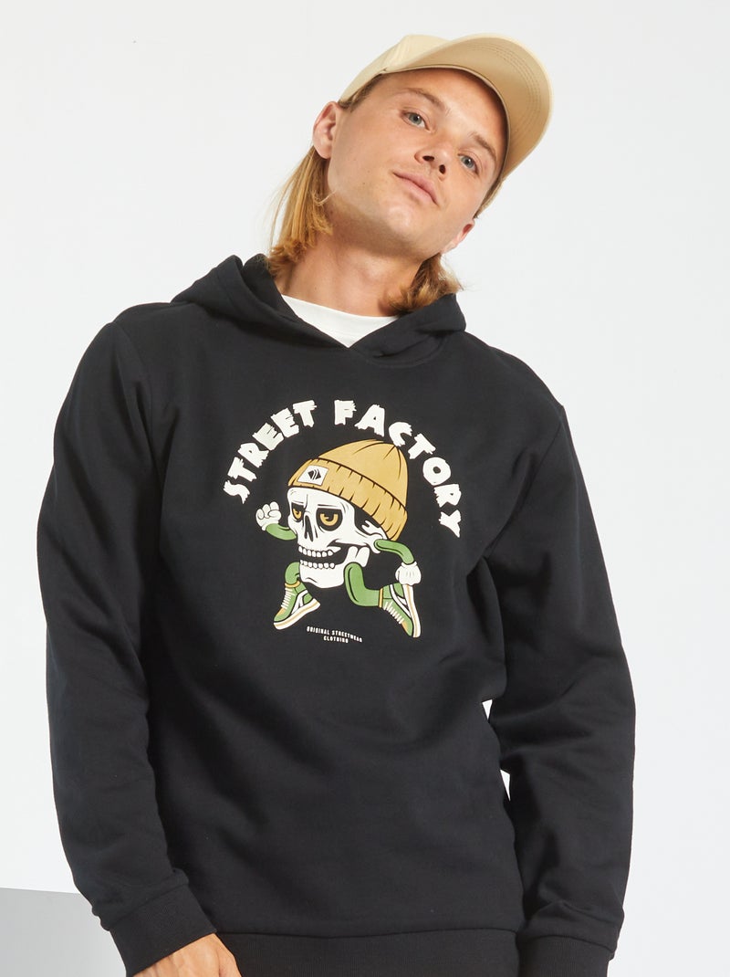 Sweatshirt com capuz e estampado PRETO - Kiabi