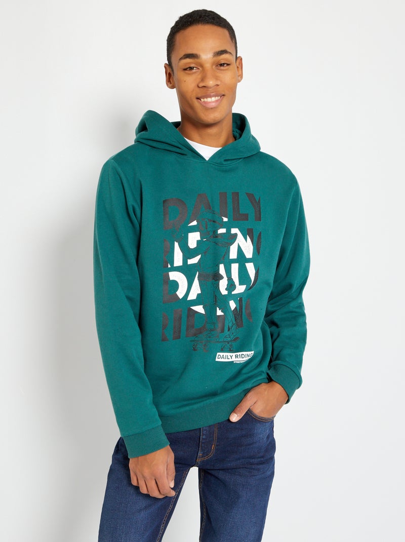 Sweatshirt com capuz e estampado VERDE - Kiabi