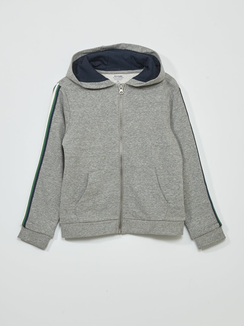 Sweatshirt com capuz e faixa tricolor CINZA - Kiabi