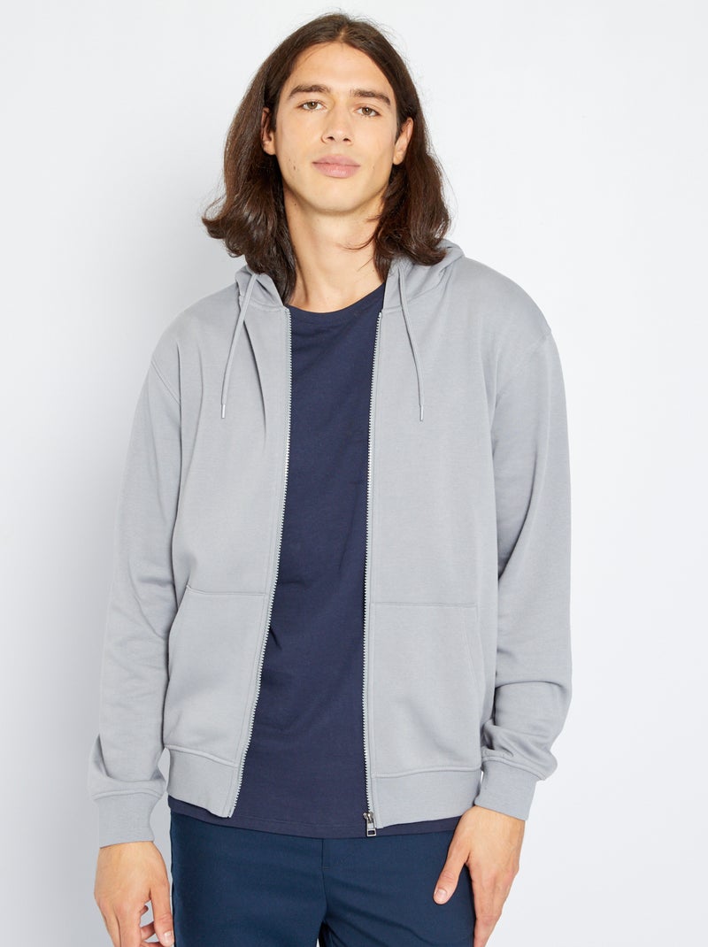 Sweatshirt com capuz e fecho AZUL - Kiabi