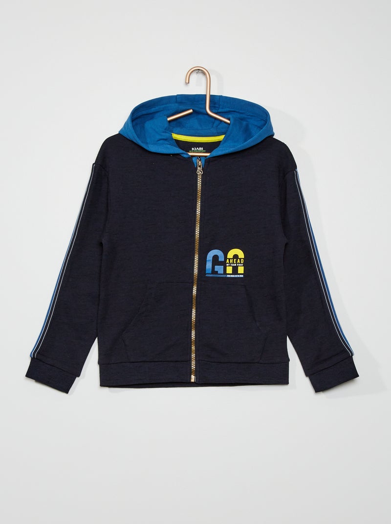 Sweatshirt com capuz e fecho AZUL - Kiabi