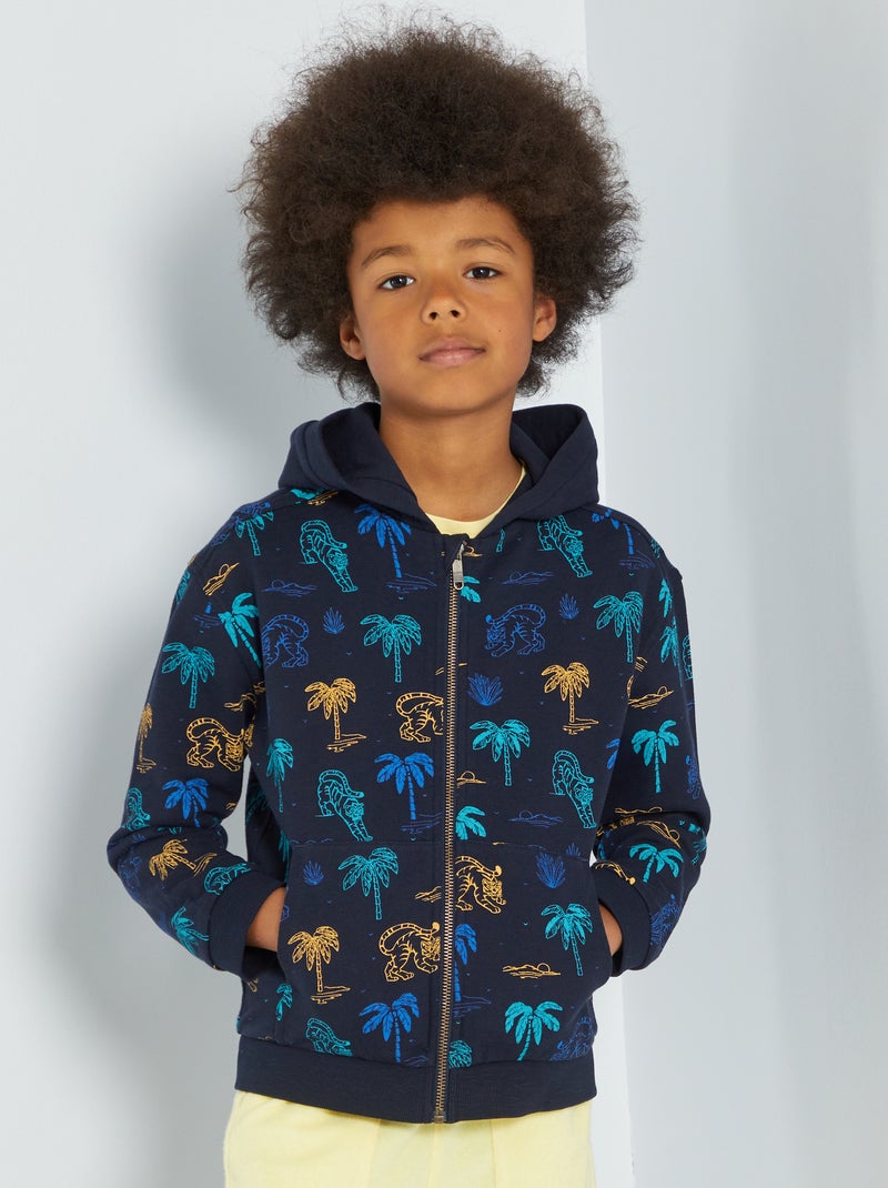 Sweatshirt com capuz e fecho AZUL - Kiabi