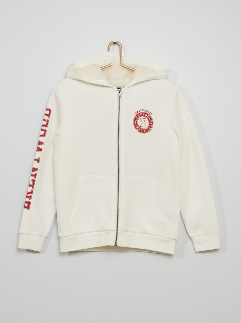 Sweatshirt com capuz e fecho BRANCO - Kiabi