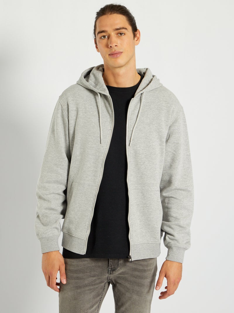 Sweatshirt com capuz e fecho CINZA - Kiabi