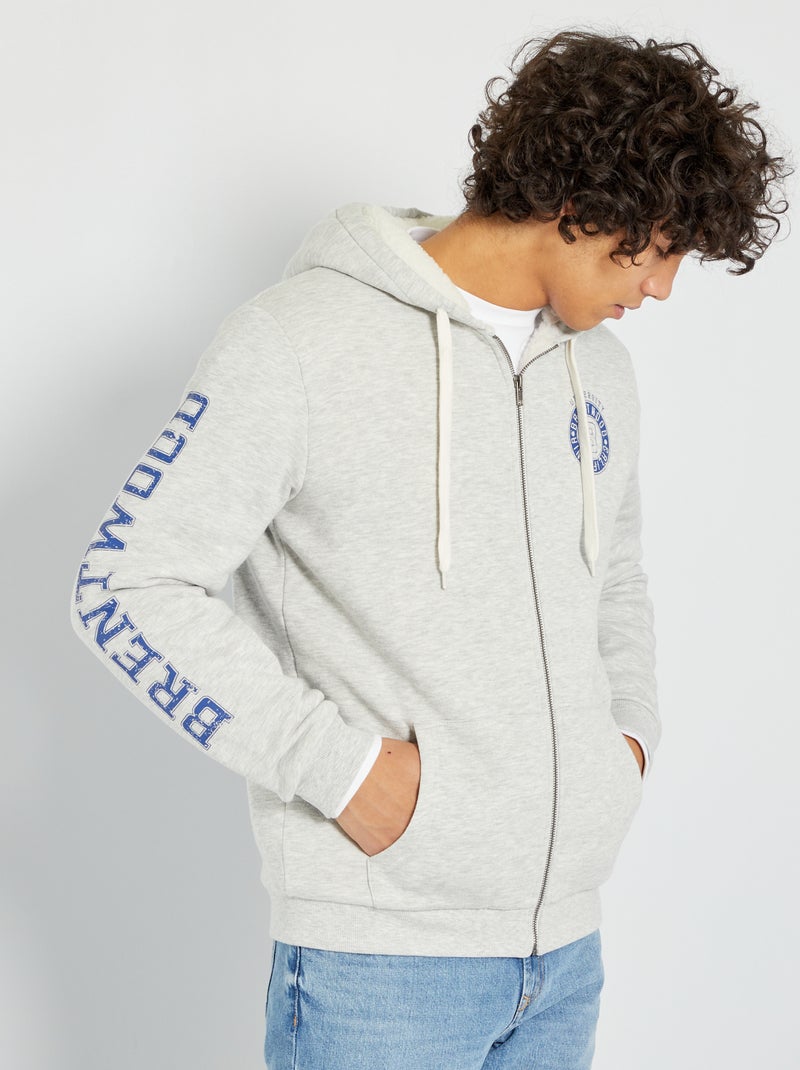 Sweatshirt com capuz e fecho CINZA - Kiabi