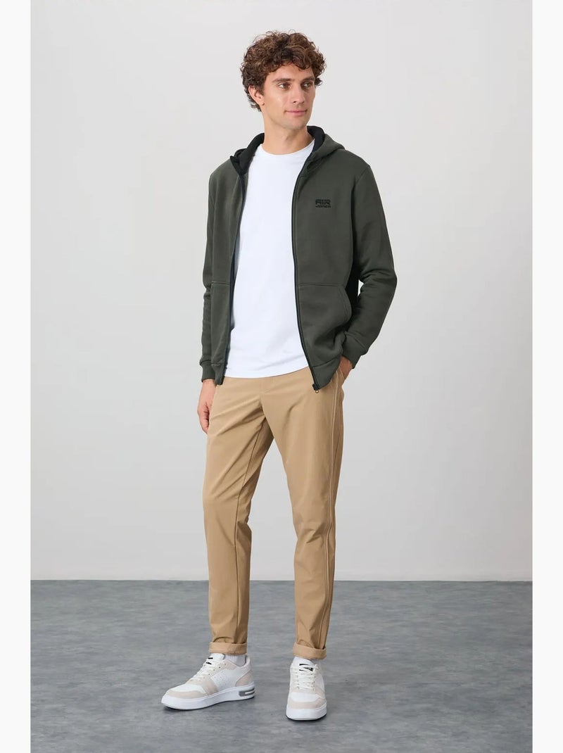 Sweatshirt com capuz e fecho de correr para homem tommy Cáqui - Kiabi