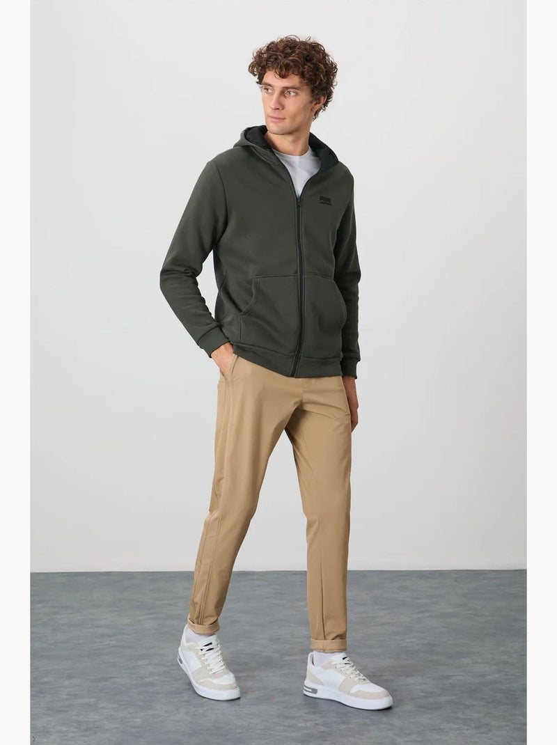 Sweatshirt com capuz e fecho de correr para homem tommy Cáqui - Kiabi