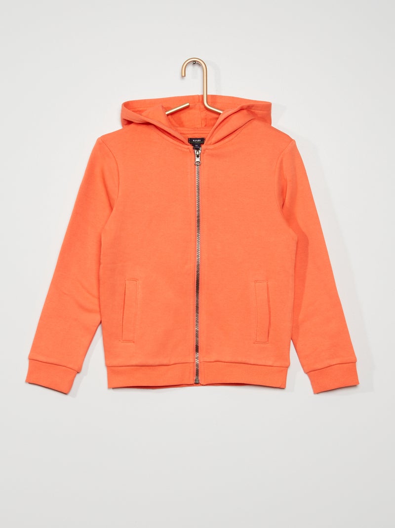 Sweatshirt com capuz e fecho LARANJA - Kiabi