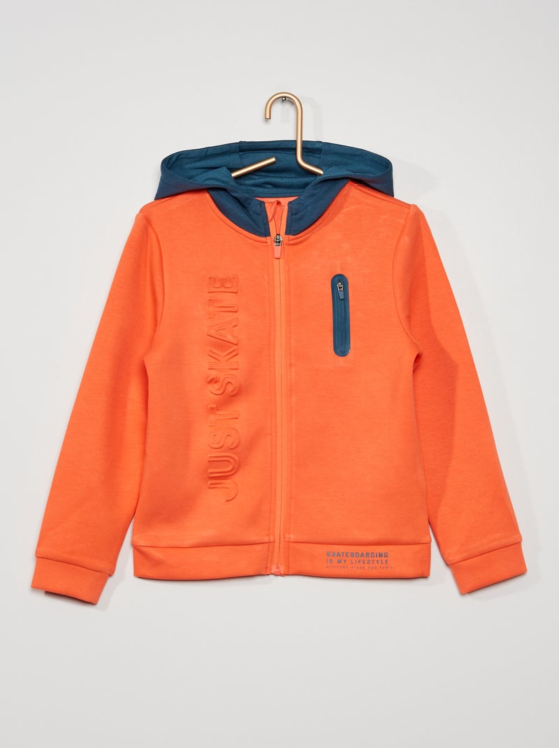 Sweatshirt com capuz e fecho LARANJA - Kiabi