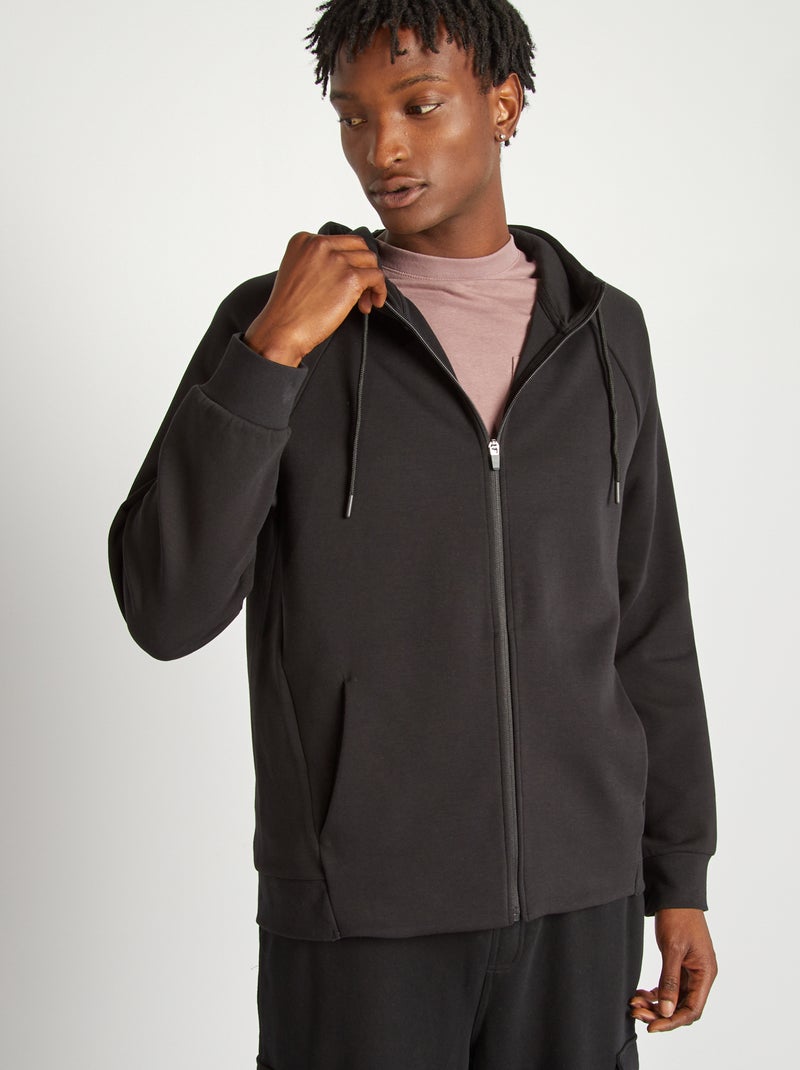 Sweatshirt com capuz e fecho Preto - Kiabi
