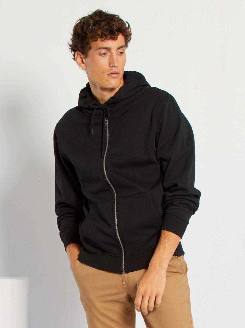 Sweatshirt com capuz e fecho Preto - Kiabi