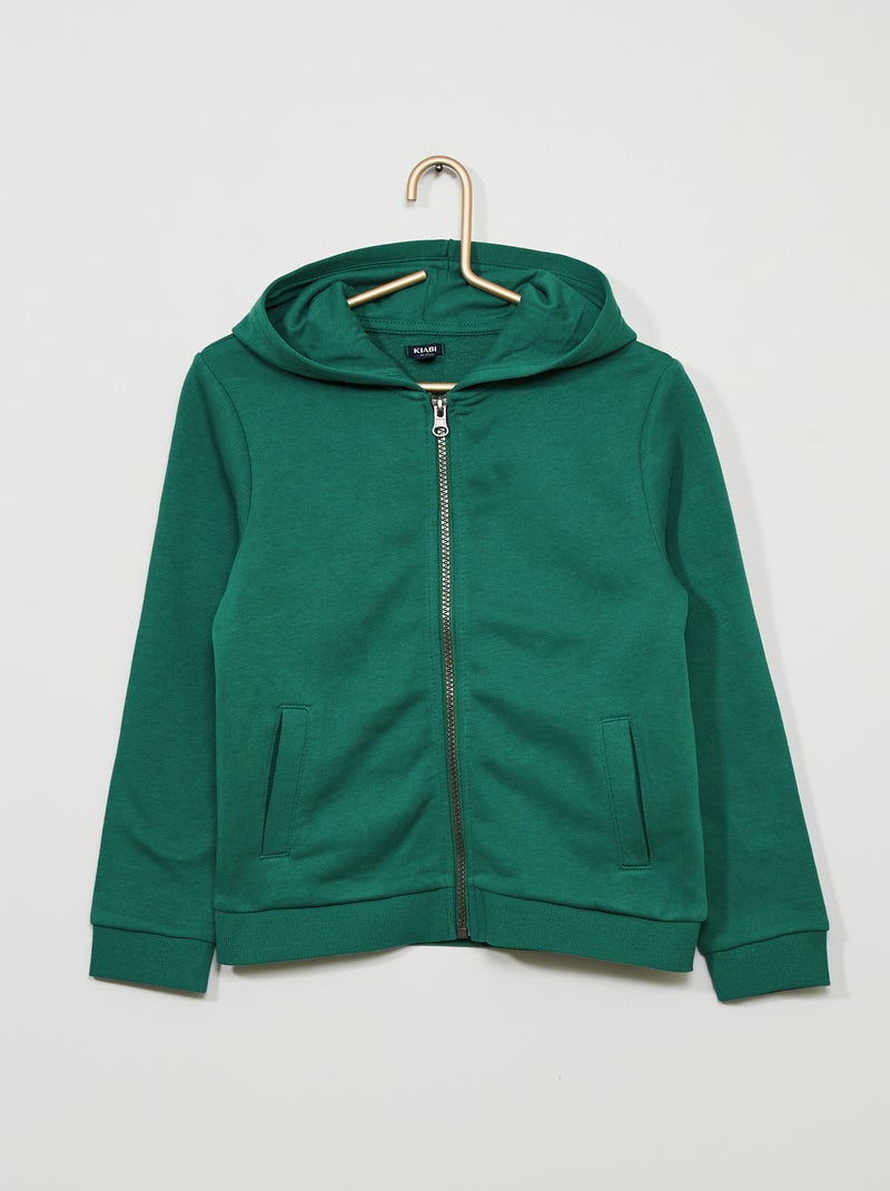 Sweatshirt com capuz e fecho verde escuro - Kiabi