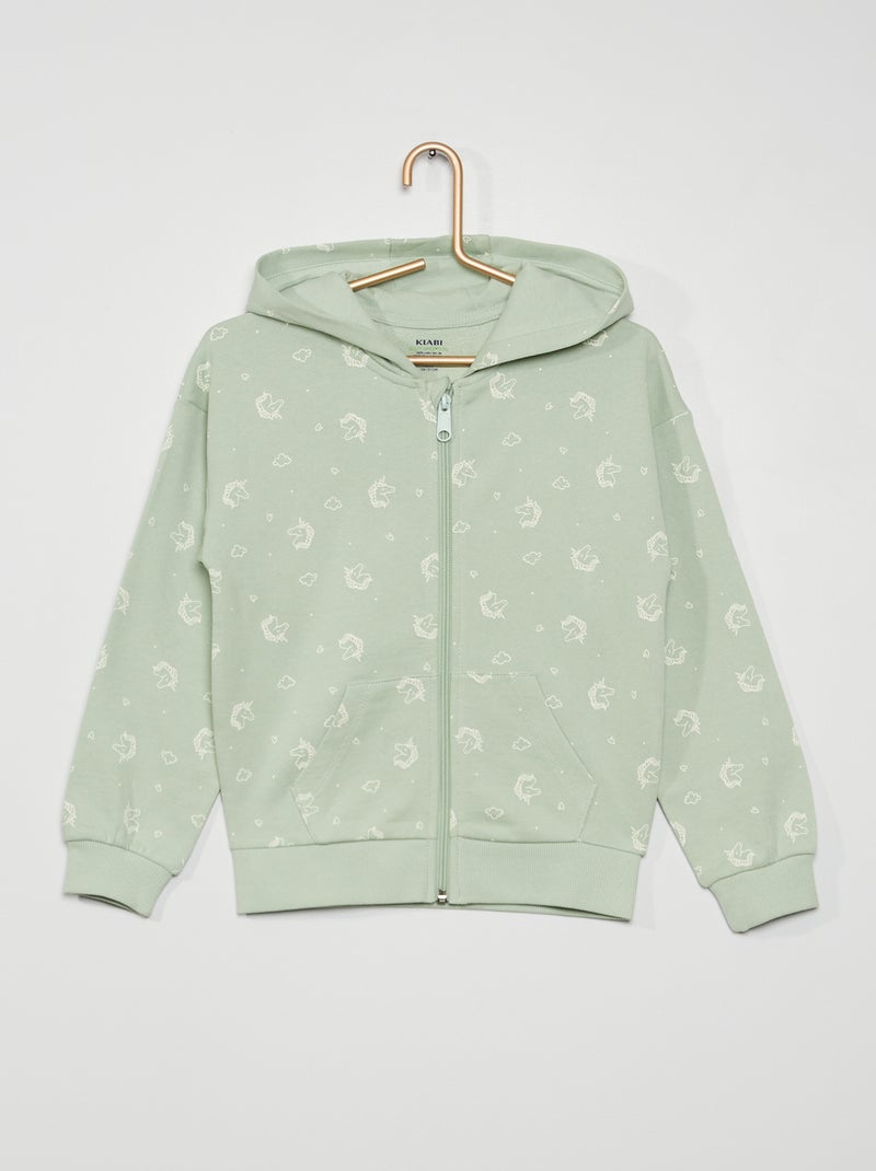 Sweatshirt com capuz e fecho VERDE - Kiabi