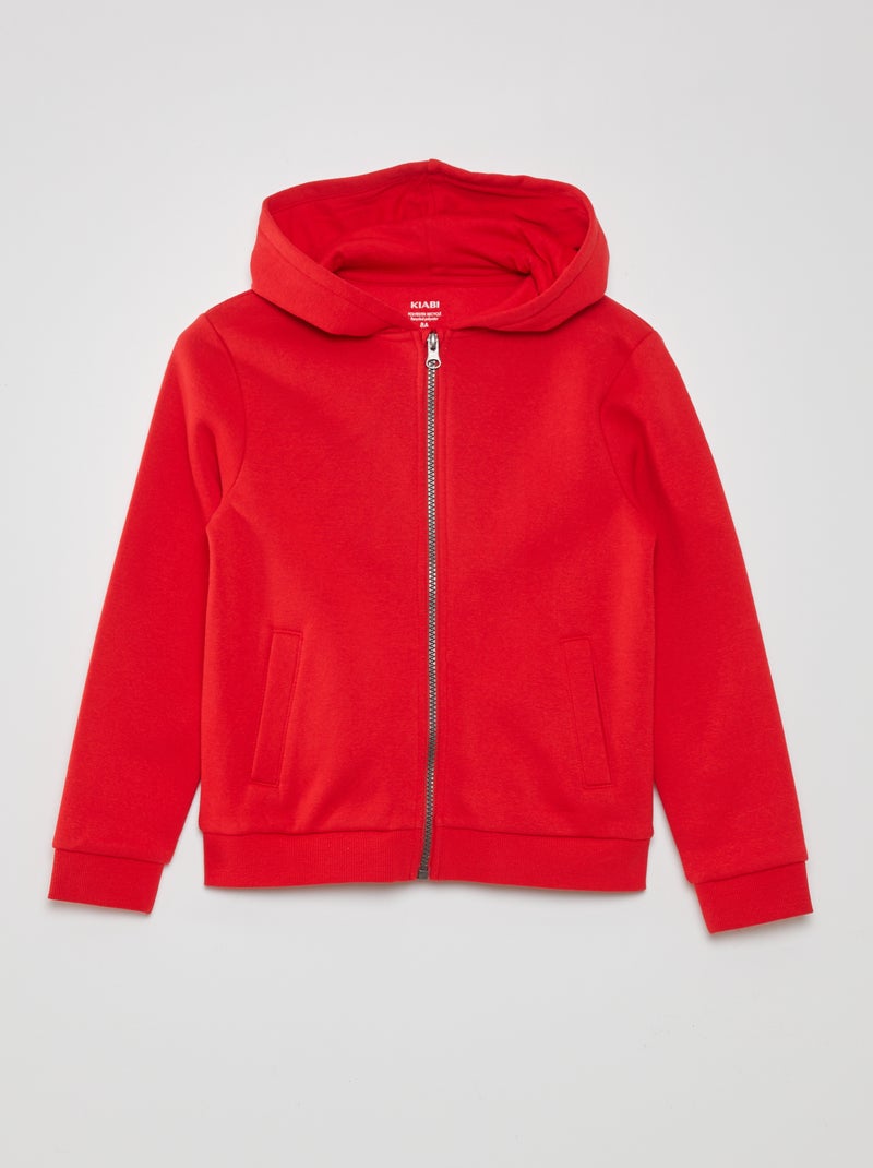 Sweatshirt com capuz e fecho VERMELHO - Kiabi