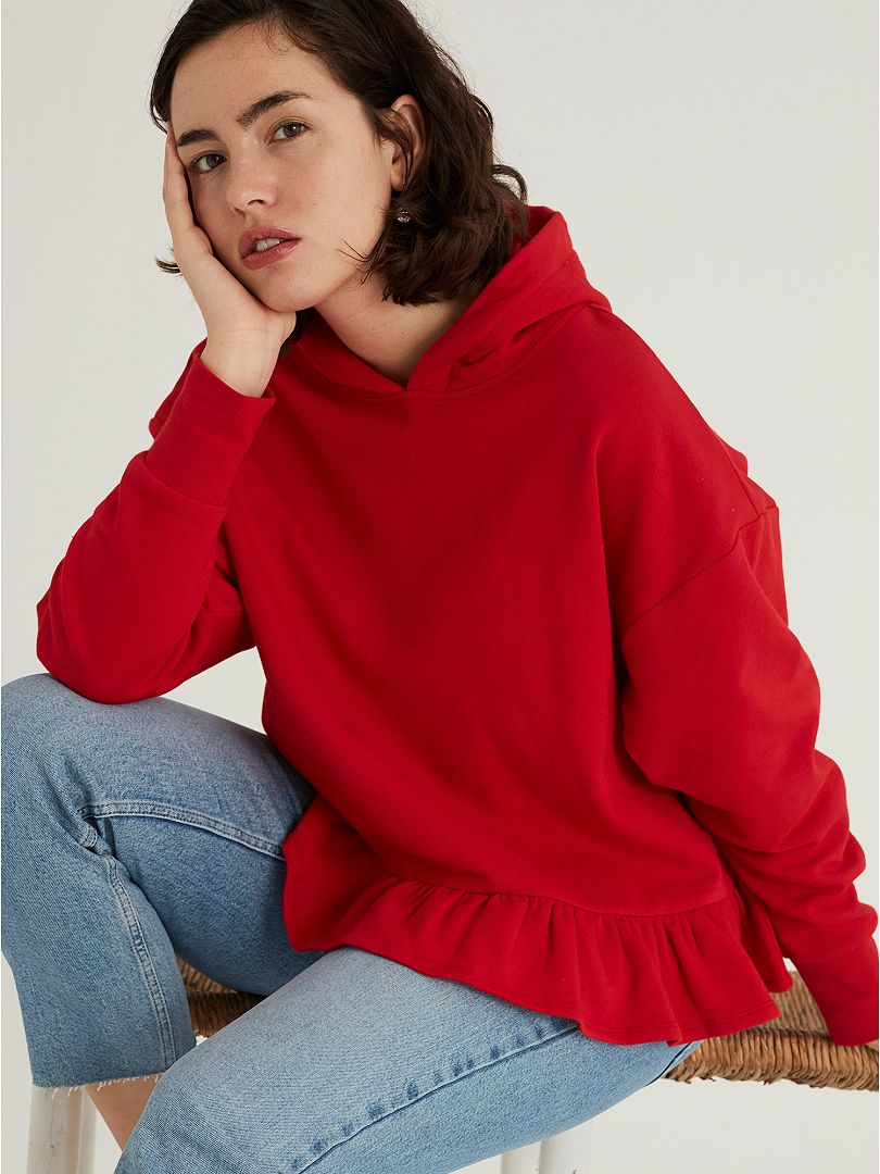 Sweatshirt com capuz e folho Vermelho - Kiabi