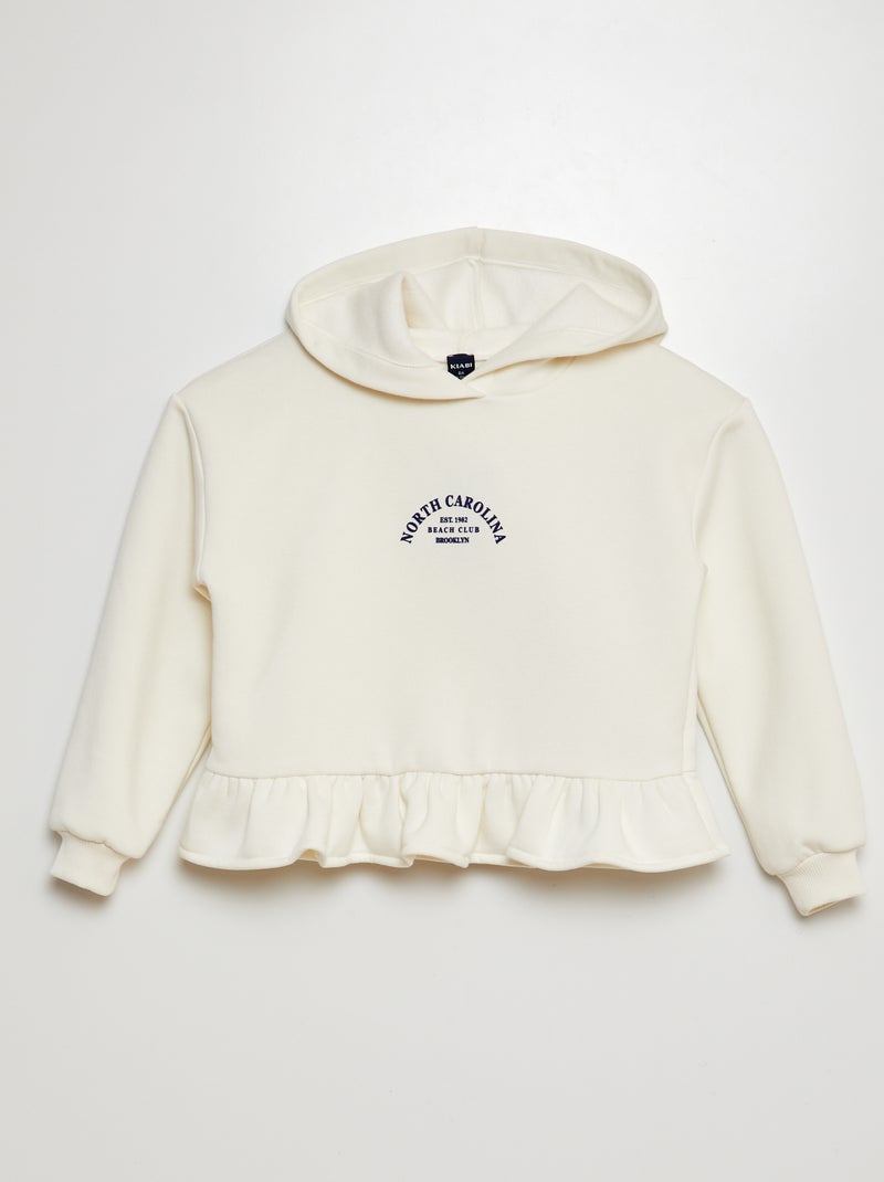 Sweatshirt com capuz e folhos Branco - Kiabi