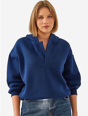 Sweatshirt com capuz e gola em v lucci