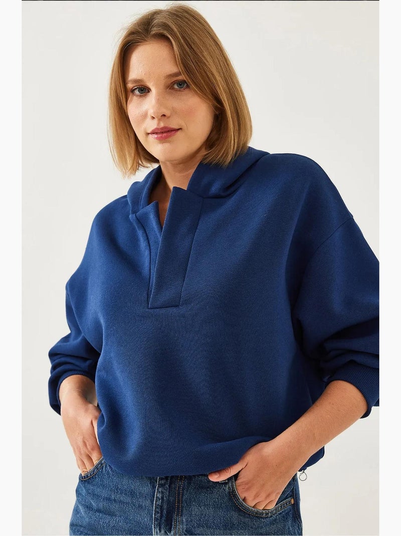 Sweatshirt com capuz e gola em v lucci Azul-marinho - Kiabi