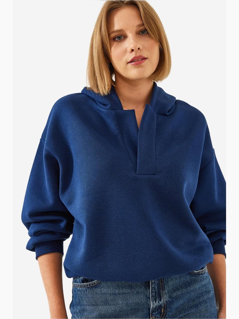 Sweatshirt com capuz e gola em v lucci Azul-marinho - Kiabi