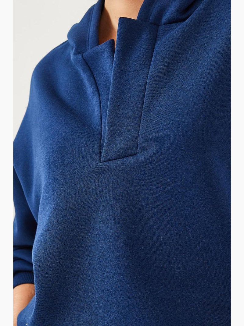 Sweatshirt com capuz e gola em v lucci Azul-marinho - Kiabi