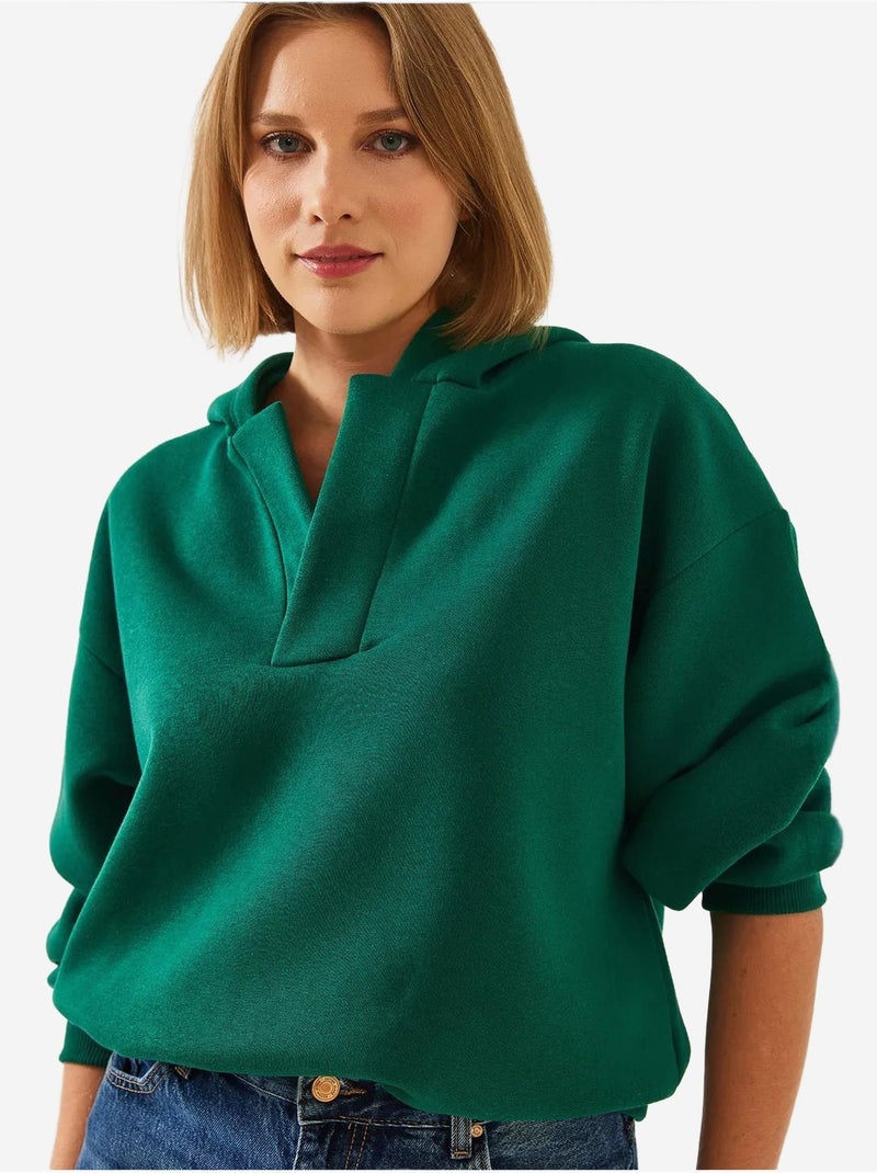 Sweatshirt com capuz e gola em v lucci Verde - Kiabi