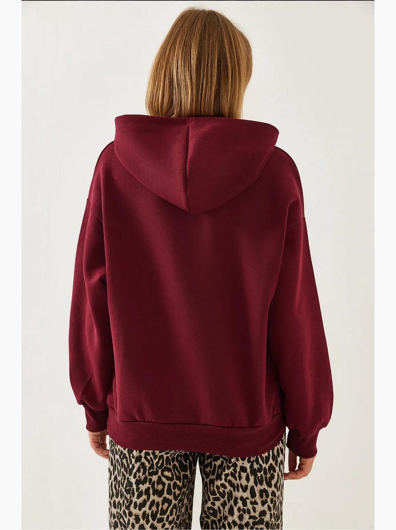 Sweatshirt com capuz e gola em v lucci Vermelho bordô - Kiabi