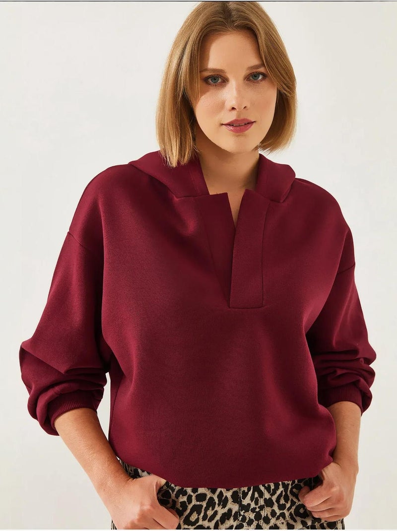 Sweatshirt com capuz e gola em v lucci Vermelho bordô - Kiabi