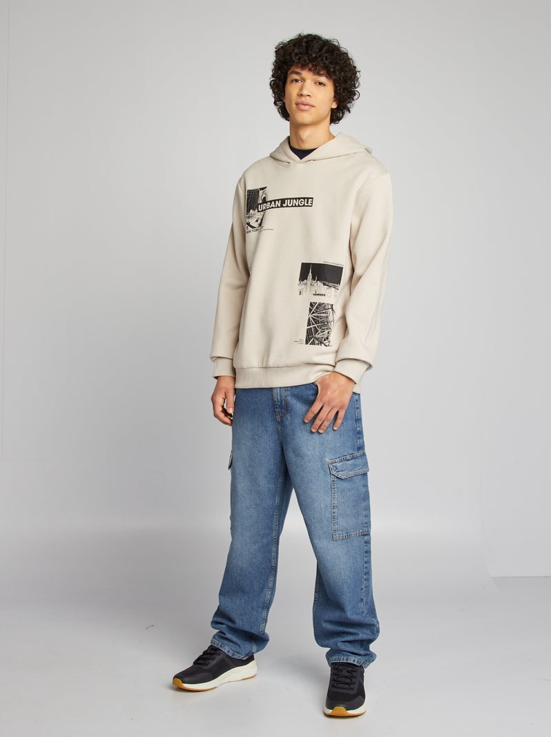 Sweatshirt com capuz e mensagem BEGE - Kiabi