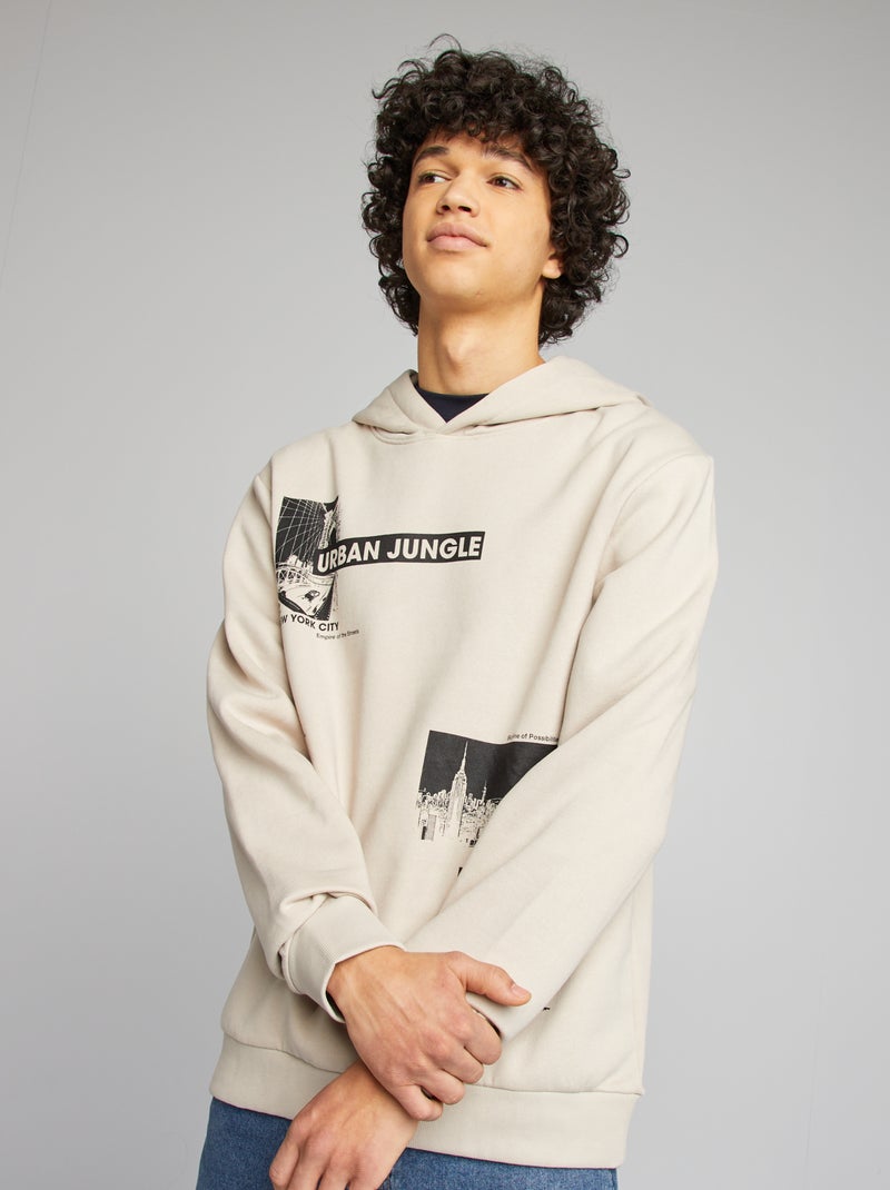 Sweatshirt com capuz e mensagem BEGE - Kiabi