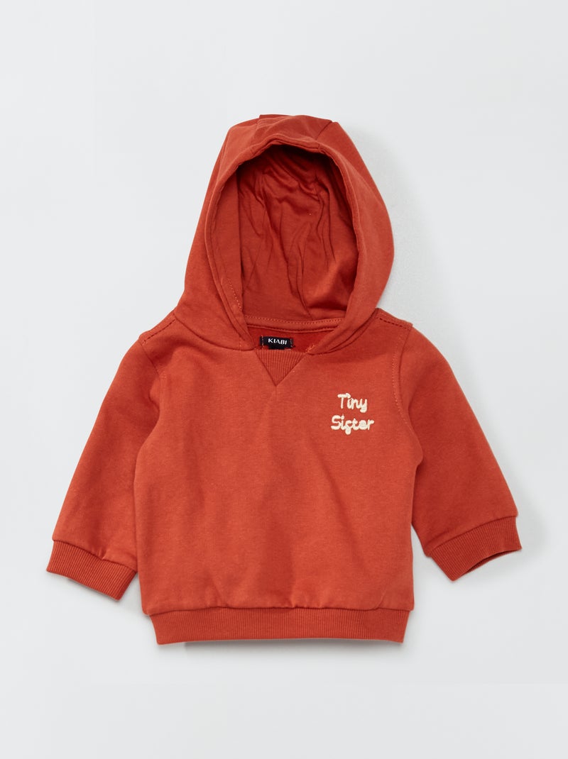 Sweatshirt com capuz e mensagem bordada MARROM - Kiabi