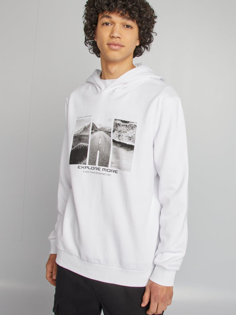 Sweatshirt com capuz e mensagem BRANCO - Kiabi