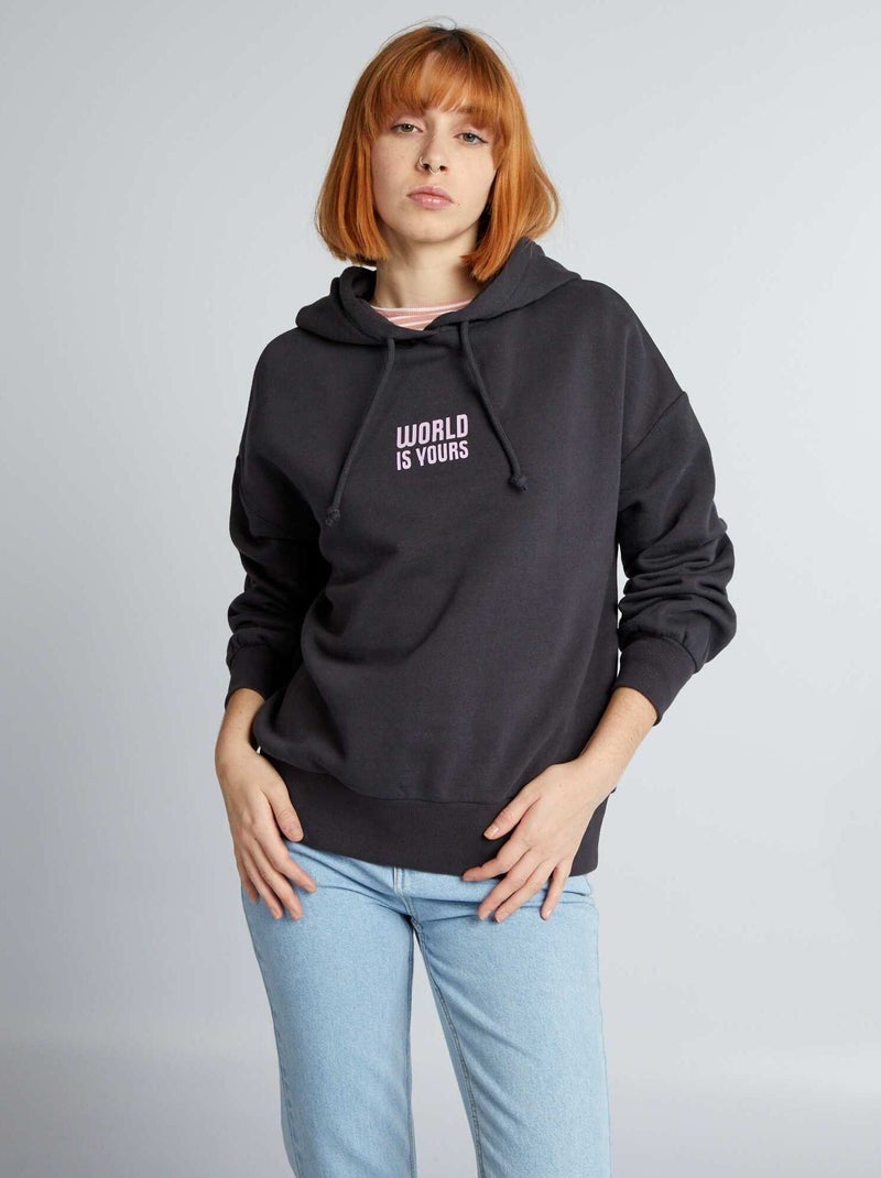Sweatshirt com capuz e motivos PRETO - Kiabi